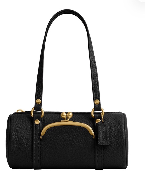 Coach Handbags - Coach Black Leather Barrel Kisslock Shoulder Bag with Gold Hardware 28